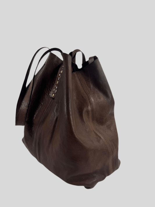 Borsa shopper in pelle morbida tinta in capo effetto vintage - Mahzel