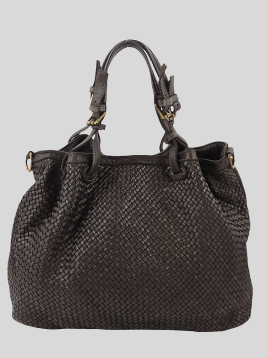 Borsa a cestino con frontale intrecciato