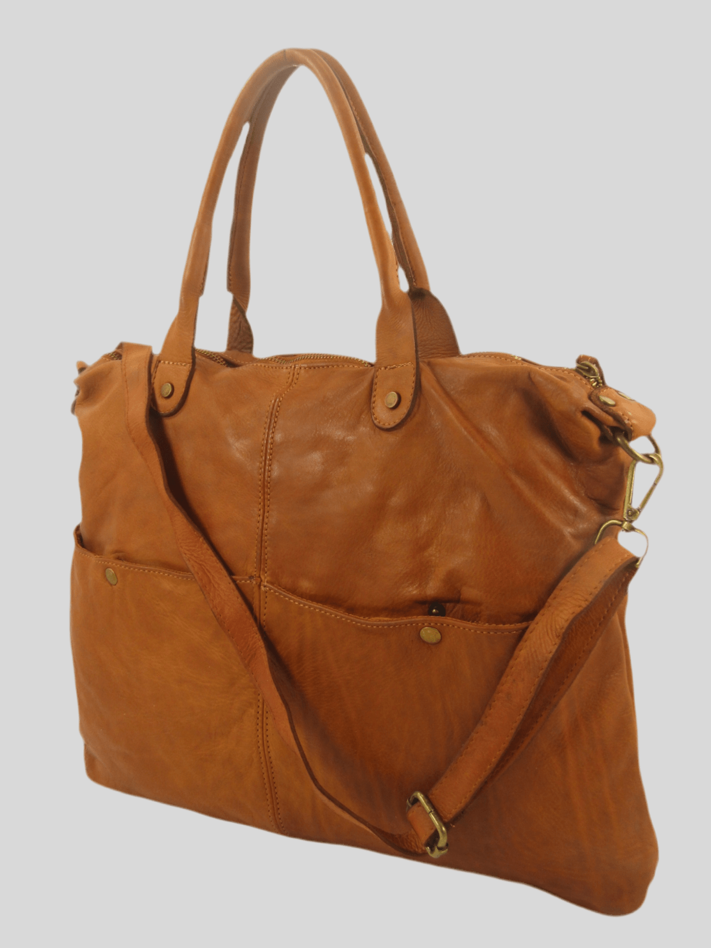 Borsa in vacchetta tinta in capo Amelia con tasche esterne-Mahzel