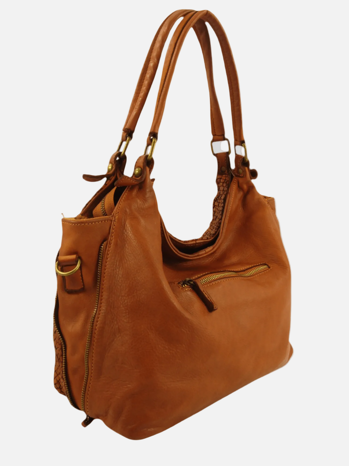 Borsa a spalla e tracolla vista posteriore Mahzel made in Italy tasca chiusa da zip posteriore