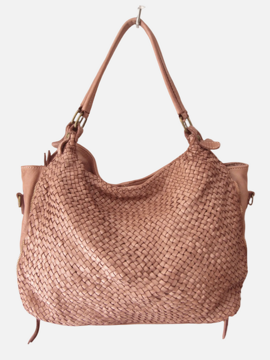 Borsa a spalla e tracolla MH in pelle intrecciata tinta in capo Mahzel made in italy.