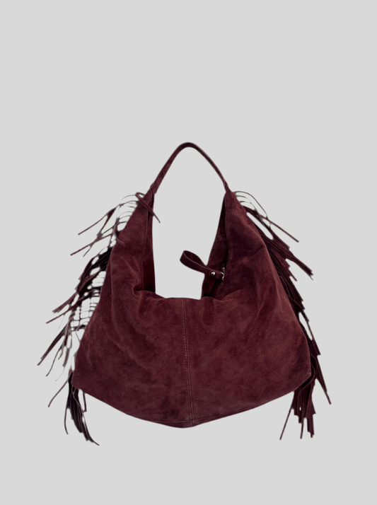 Borsa vinaccia in camoscio con frange Made in Italy mahzel