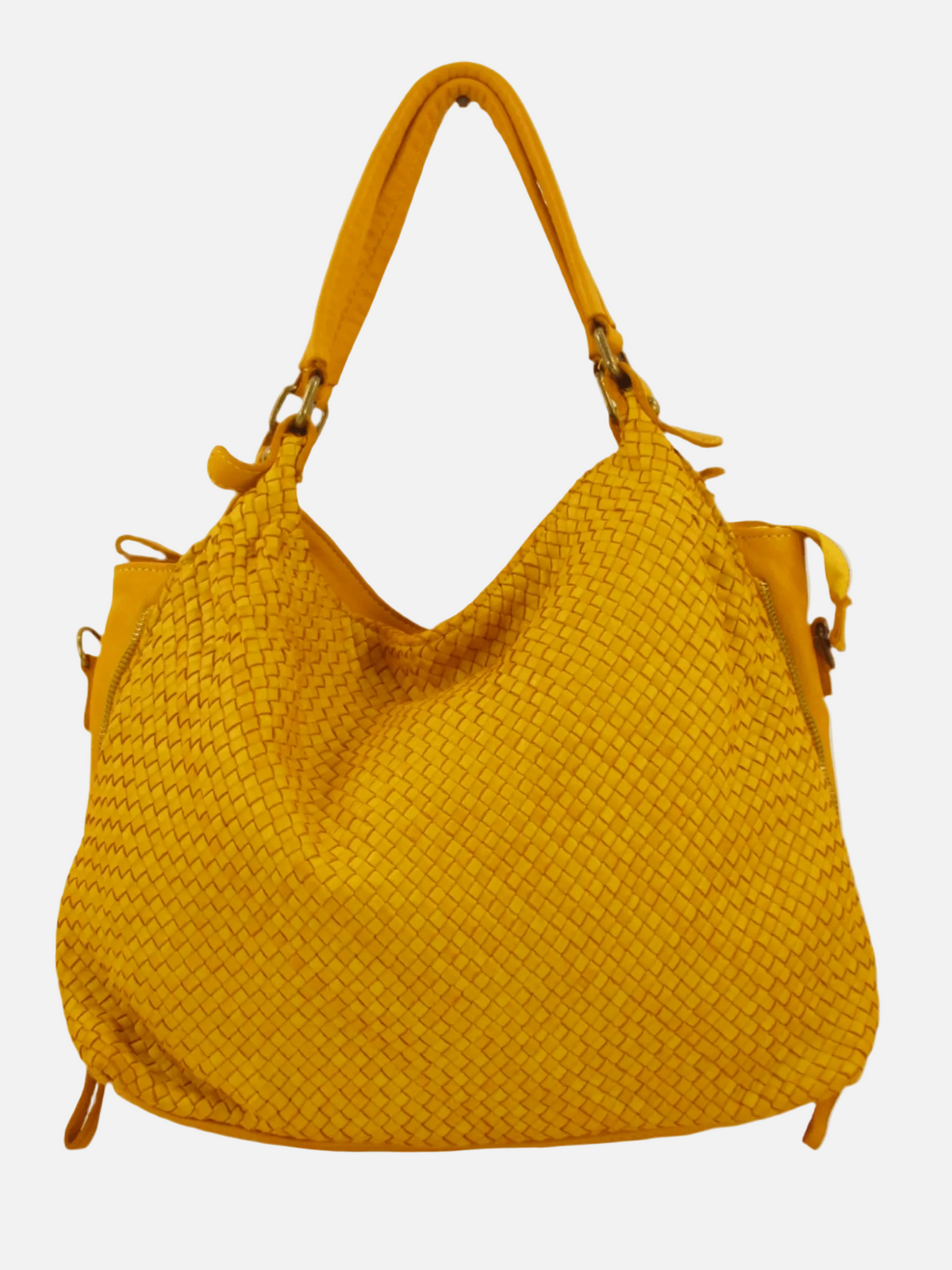 Borsa MH in pelle morbida con frontale intrecciato- Mahzel