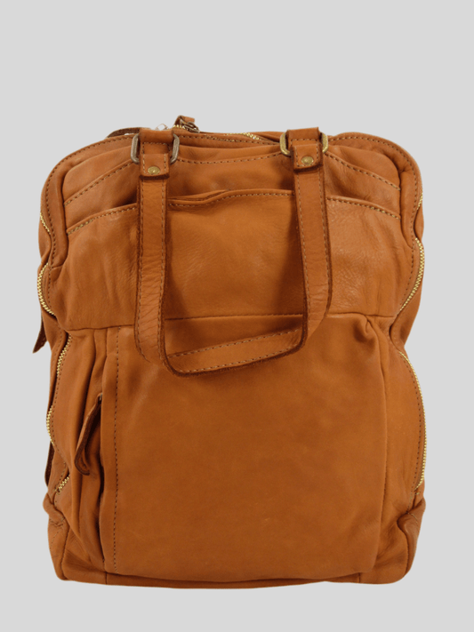 Zaino in pelle morbida più scomparti accessoriato da tasche Made in Italy Mahzel marrone