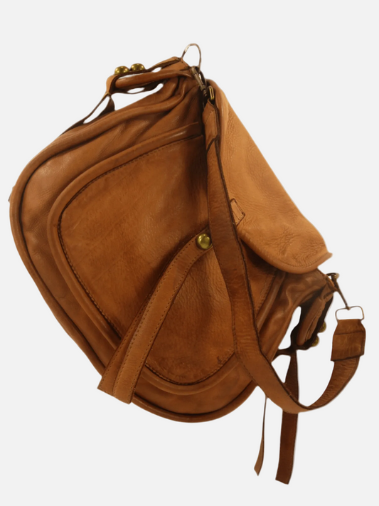 mahzel Borsa a tracolla made in italy in pelle lavata colore marrone cuoio