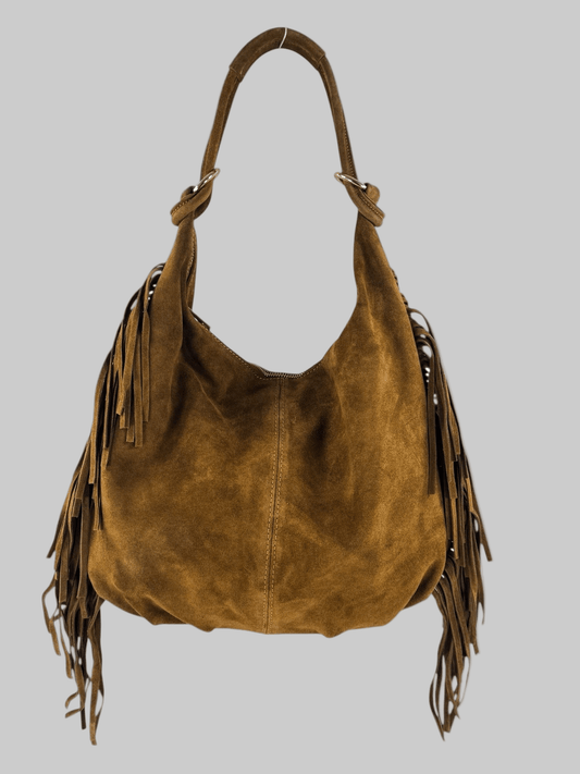 borsa hobo in pelle con frange- mahzel -made in italy