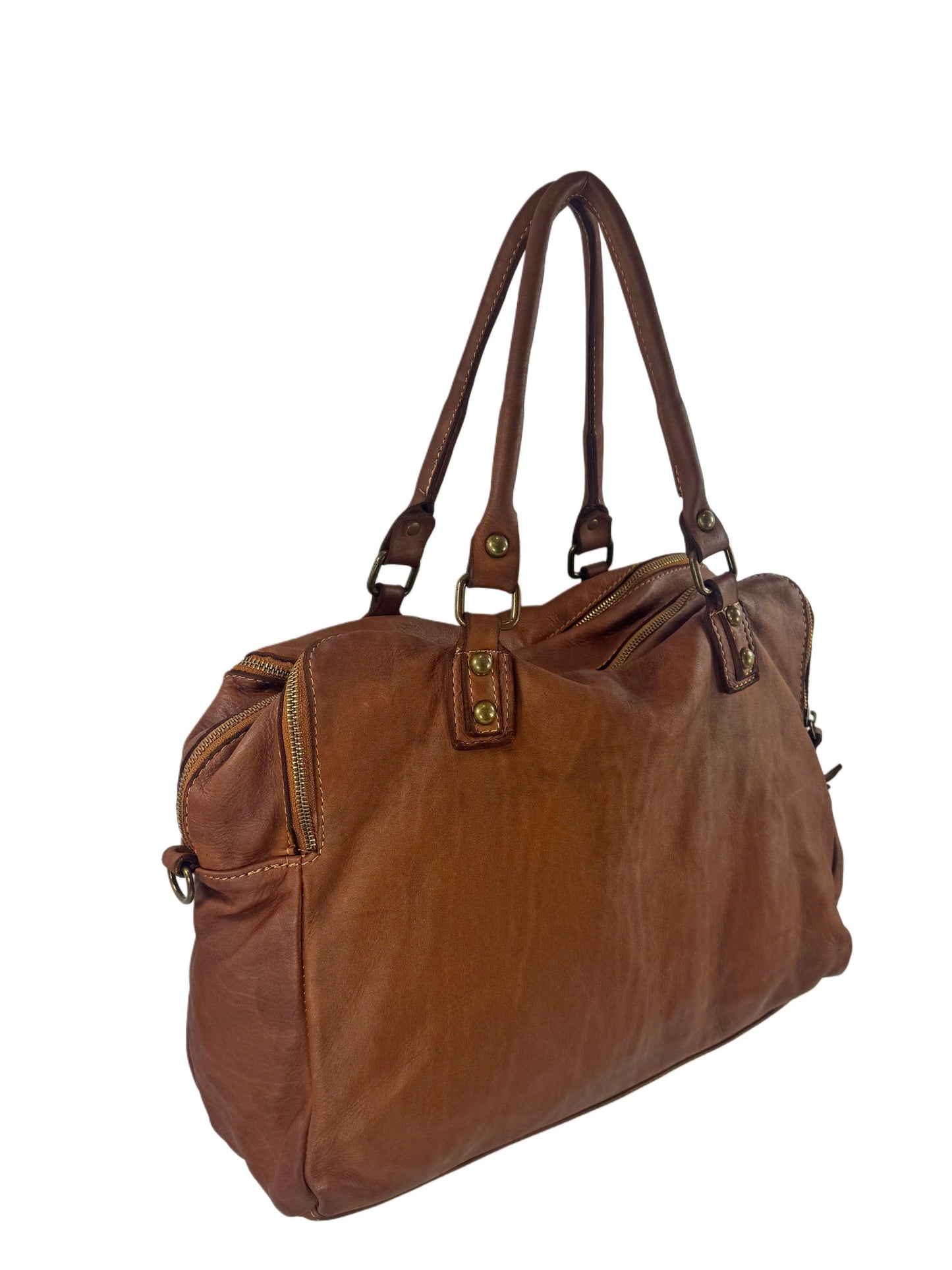 Borsa grande in pelle morbida lavata tre zip City - Mahzelź