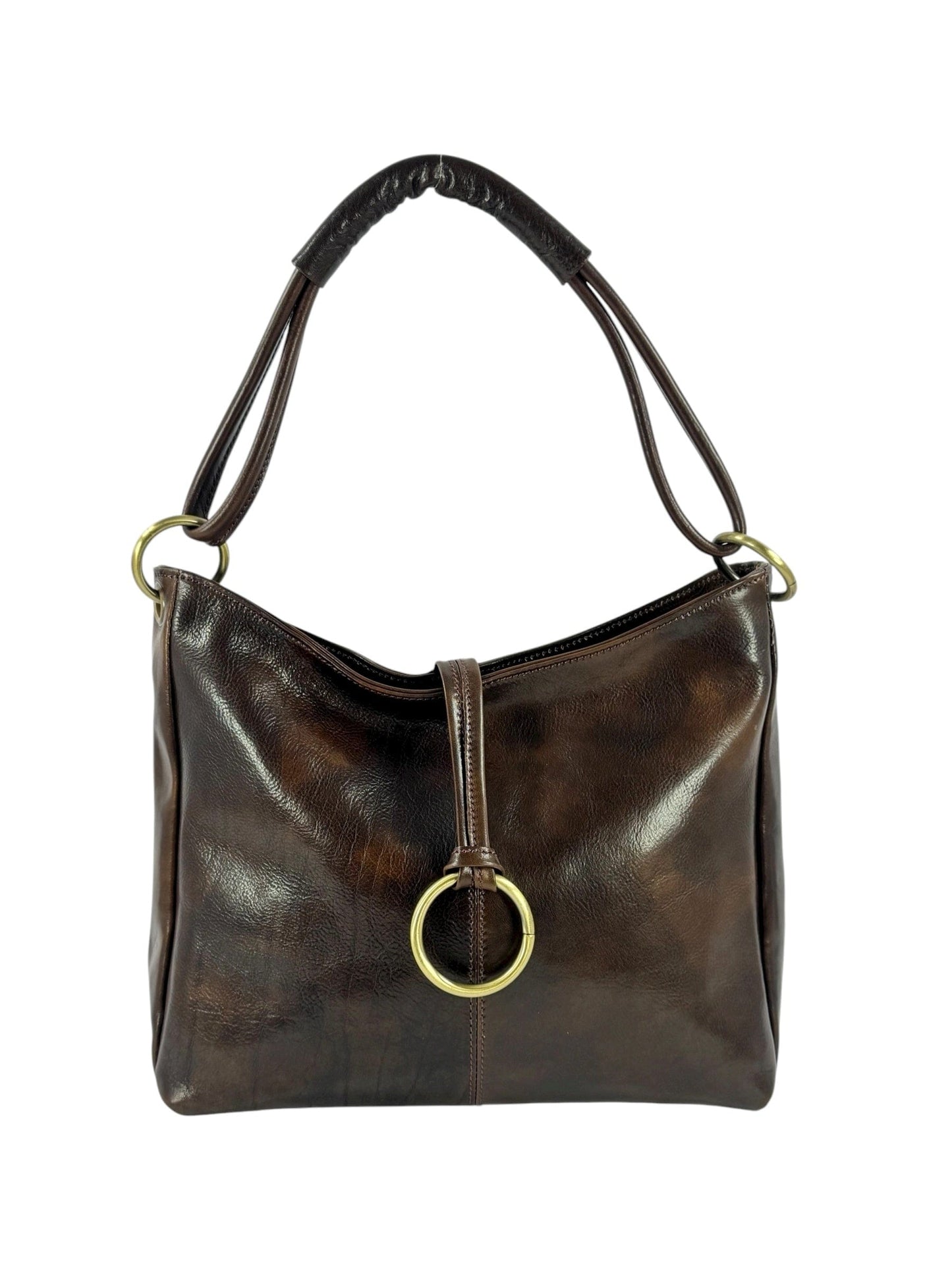Borsa a mano e spalla in cuoio con anello sul davanti - Mahzel