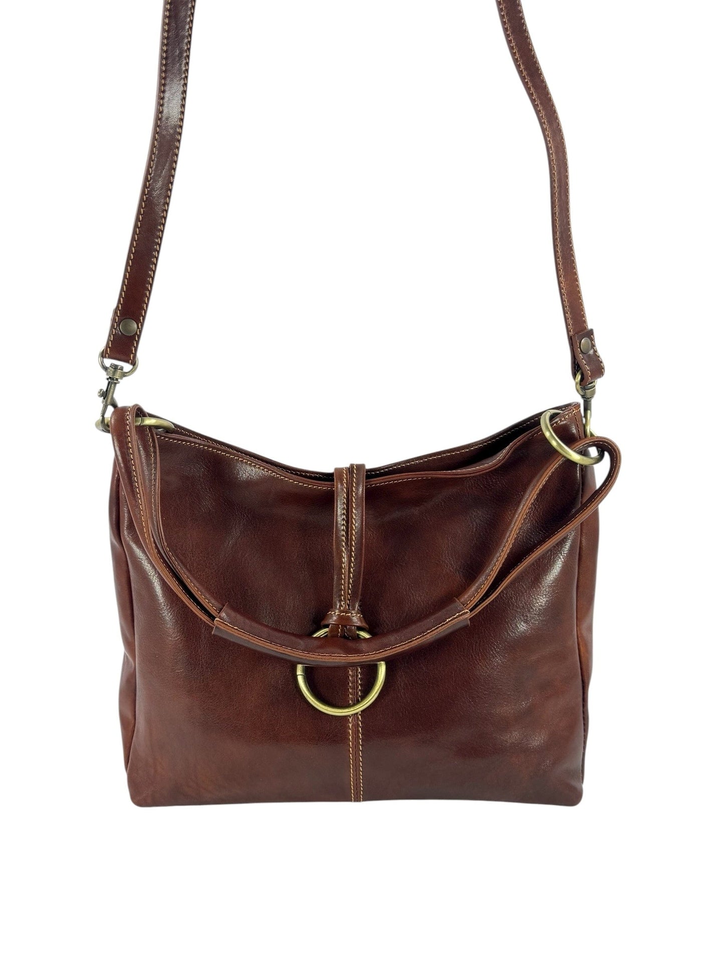 Borsa a mano e spalla in cuoio con anello sul davanti - Mahzel