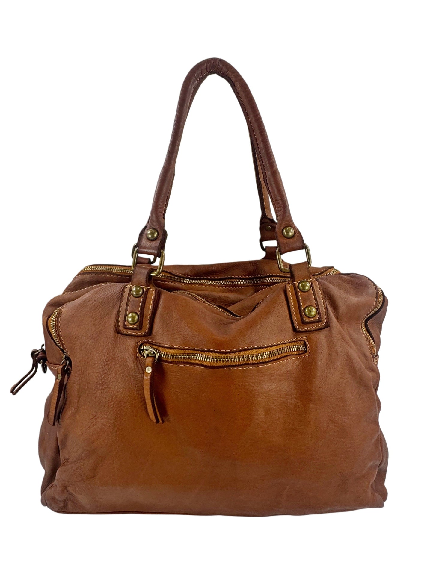 Borsa grande in pelle morbida lavata tre zip City - Mahzelź