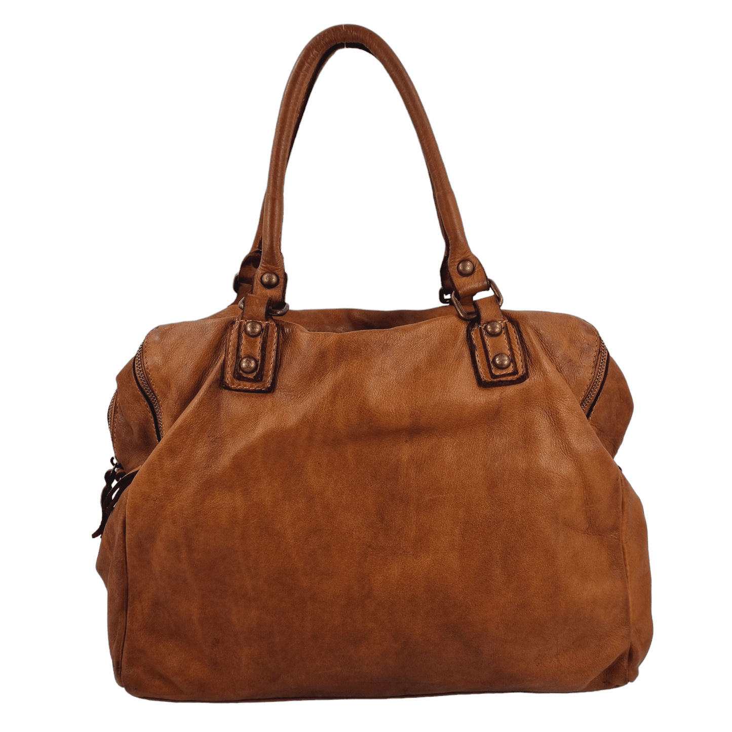 Borsa grande in pelle morbida lavata tre zip City - Mahzelź