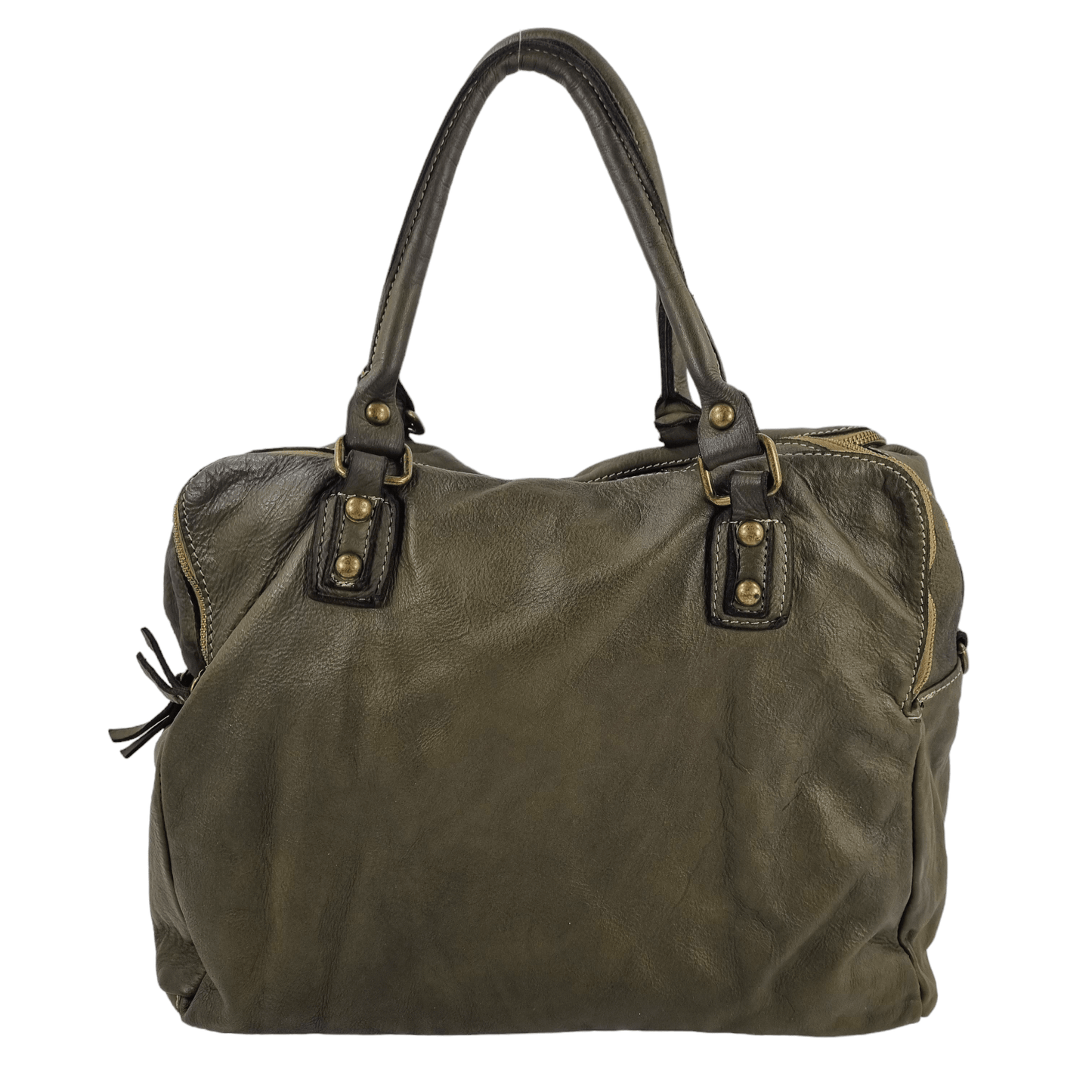 Borsa grande in pelle morbida lavata tre zip City - Mahzelź