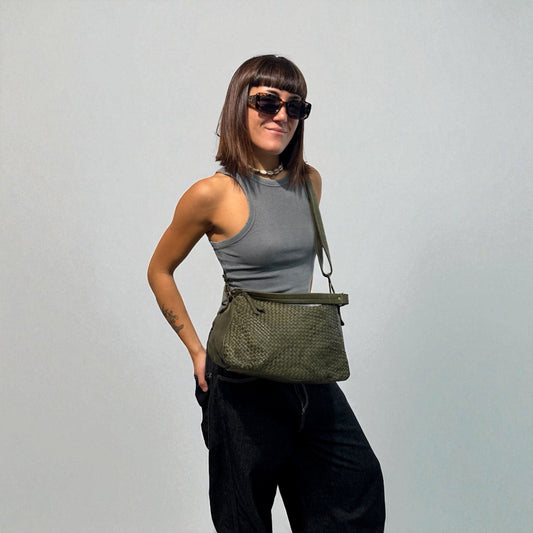 Borsetta a spalla e tracolla con frontale intrecciato