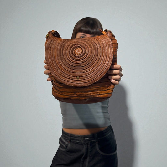 Borsa a spalla e tracolla stringata fatta a mano in pelle morbida - Mahzel