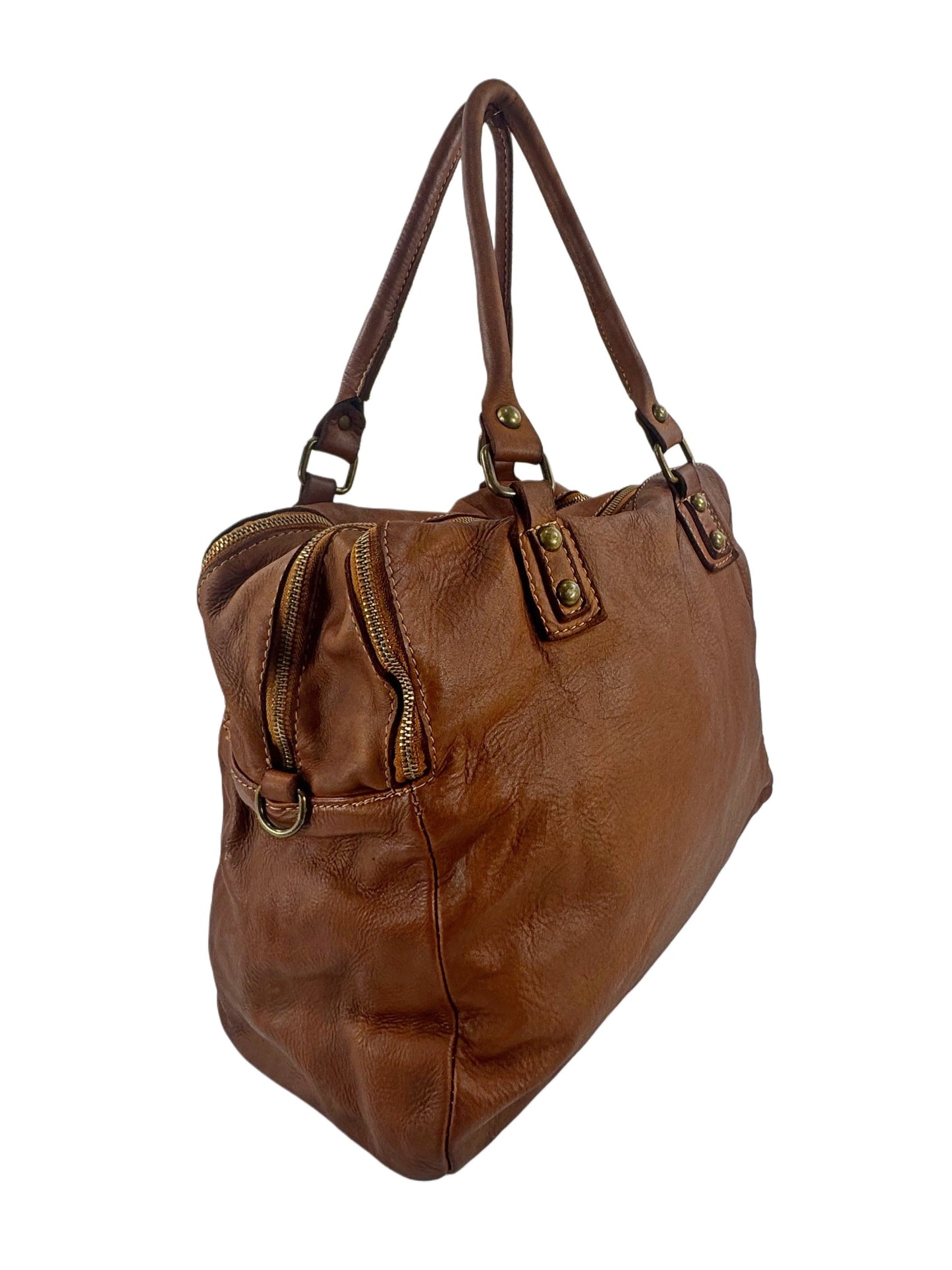 Borsa grande in pelle morbida lavata tre zip City - Mahzelź