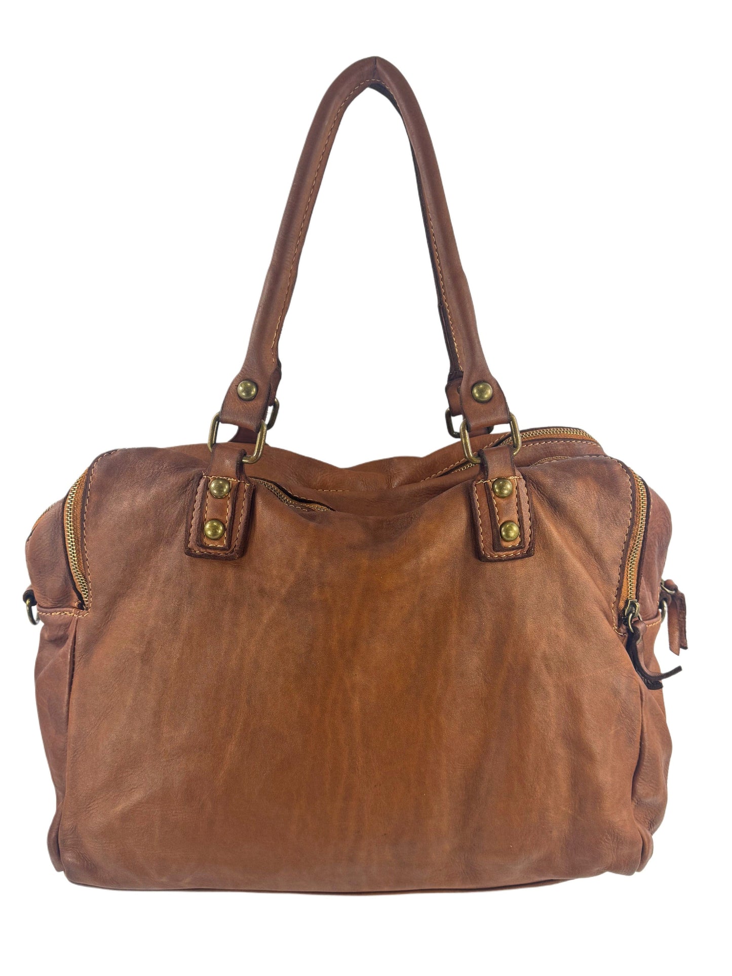 Borsa grande in pelle morbida lavata tre zip City - Mahzelź