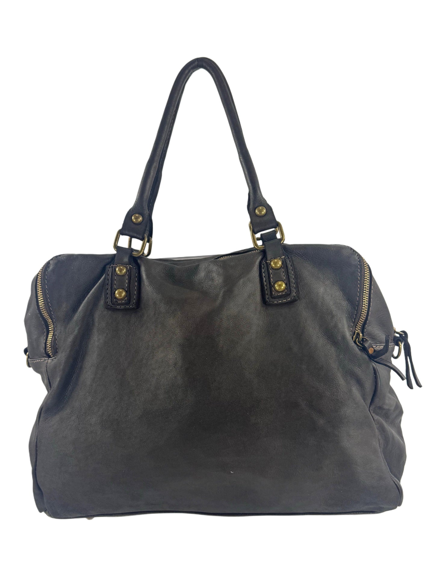 Borsa grande in pelle morbida lavata tre zip City - Mahzelź