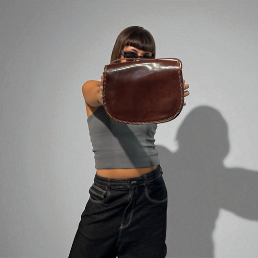 Borsa postina saturnia in cuoio primo fiore marrone Mahzel Made in Italy