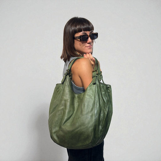 Borsa Giovanna verde in pelle tinta in capo Mahzel Made in italy