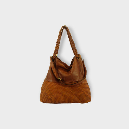 Borsa in pelle morbida con manici intrecciati a mano Agata - Mahzel