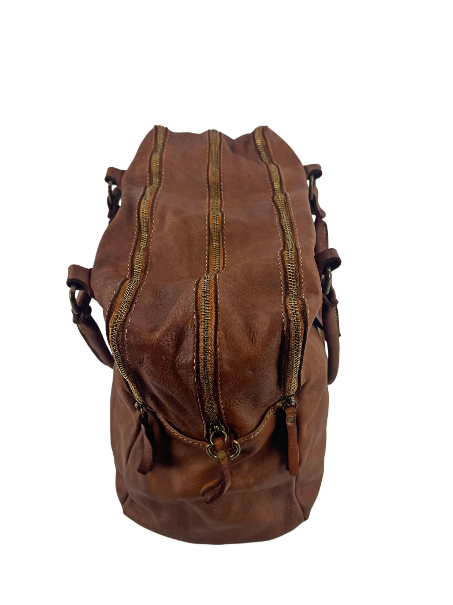 Borsa grande in pelle morbida lavata tre zip City - Mahzelź