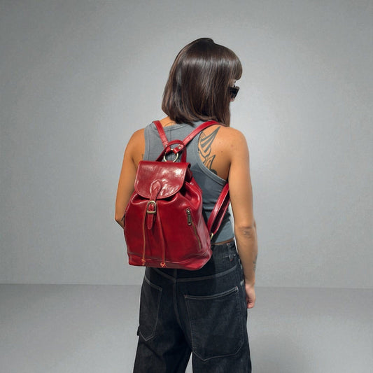 Zaino classico in cuoio conciato al vegetale e tamponato a mano Alice - Mahzel