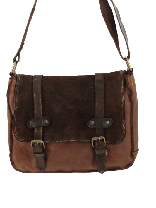 Messenger in cuoio e vacchetta tinta in capo con patta rovesciata Country - mahzel