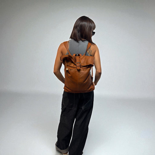 Zaino pelle roll marrone pelle morbida Mahzel Made in Italy