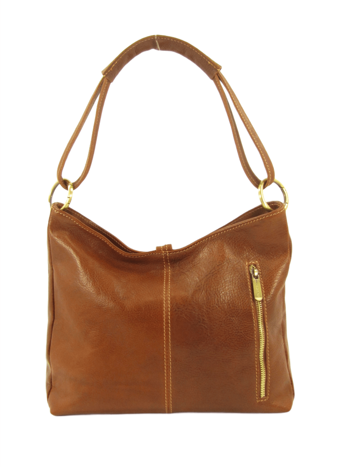 borsa in cuoio conciato al vegetale zip sul retro