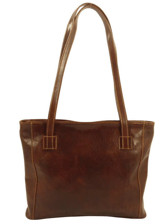 Borsa a spalla in cuoio conciato al vegetale e tamponato a mano Greta - Mahzel