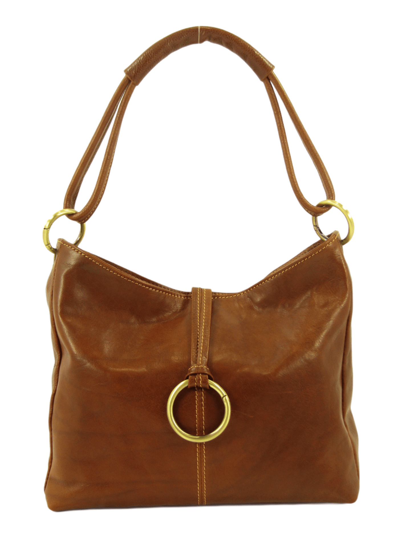 Borsa a mano e spalla in cuoio con anello sul davanti - Mahzel