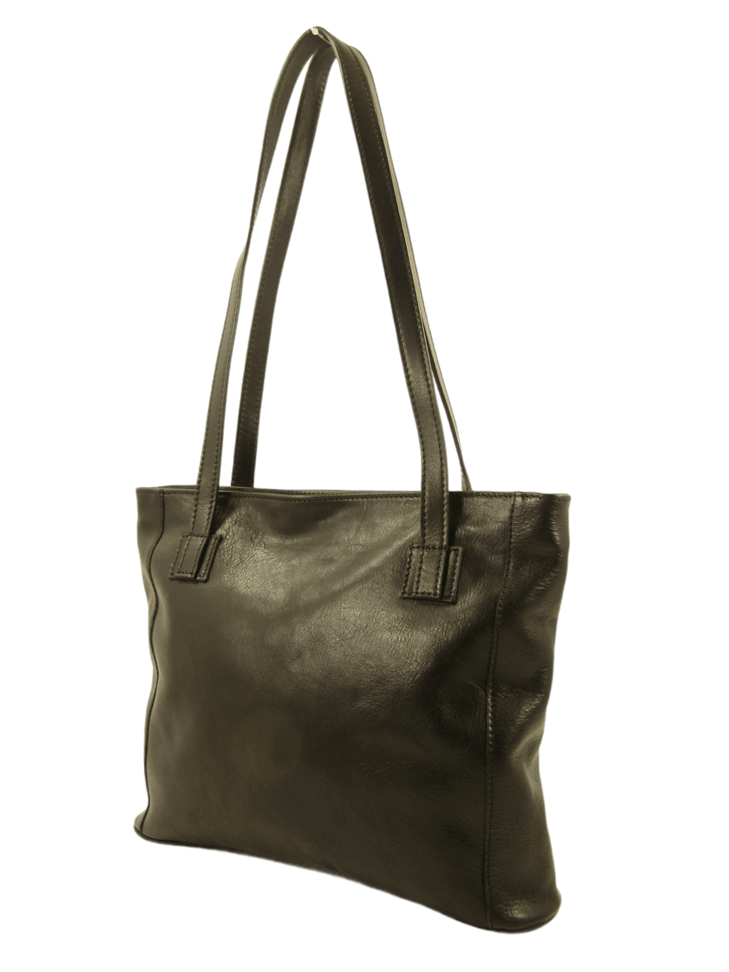 borsa shopper a spalla in cuoio pieno fiore conciato al vegetale e tamponato a mano costruita in maniera artigianale in toscana colore nero