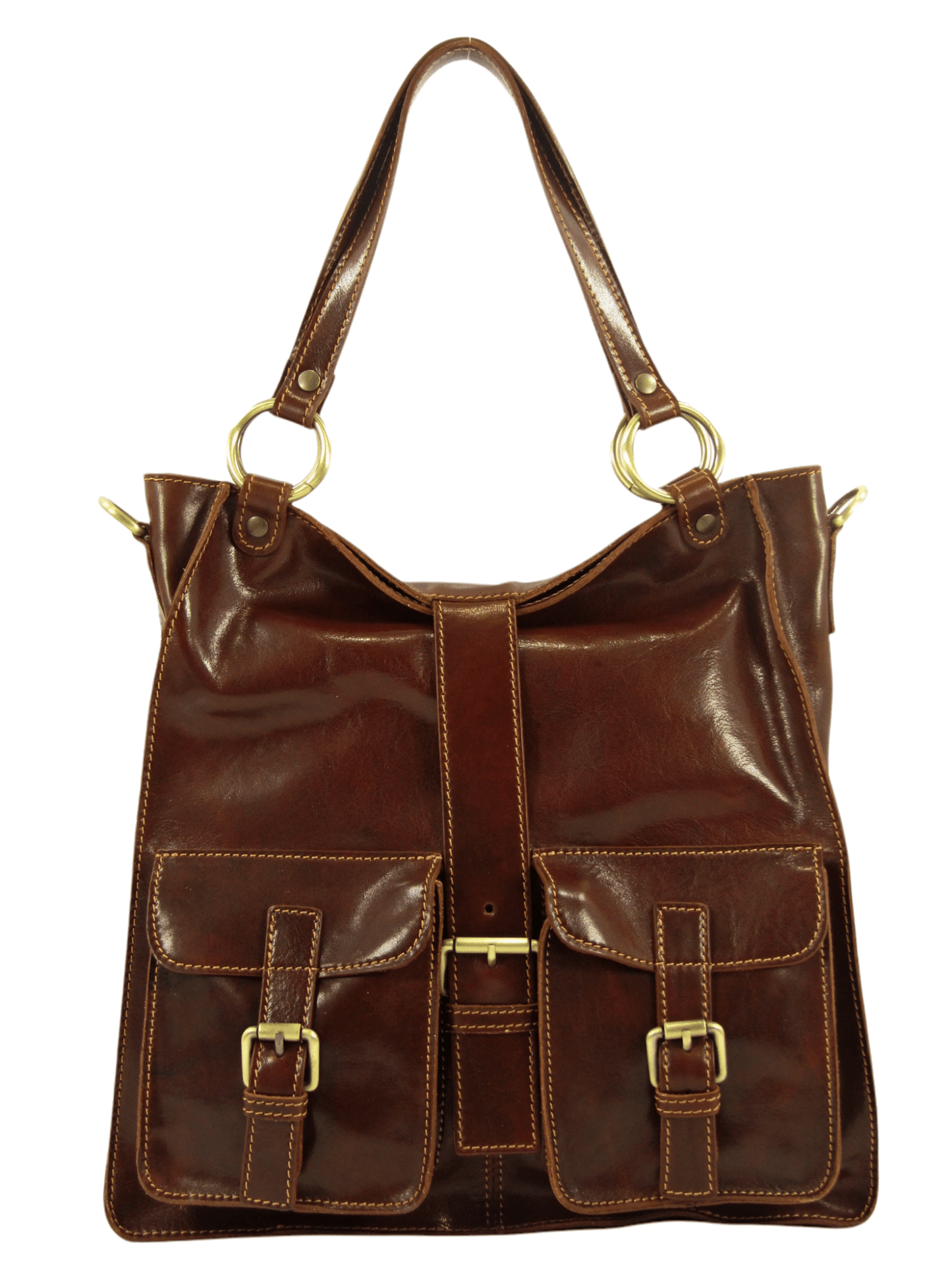 Shopper In Cuoio con tasche frontali-Mahzel
