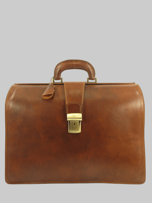 Borsa da medico grande in cuoio al vegetale tamponato a mano - Mahzel