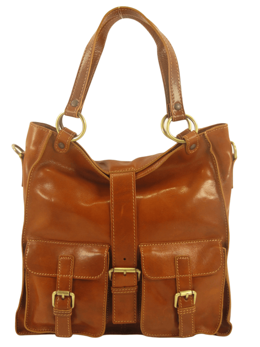 Shopper In Cuoio con tasche frontali-Mahzel