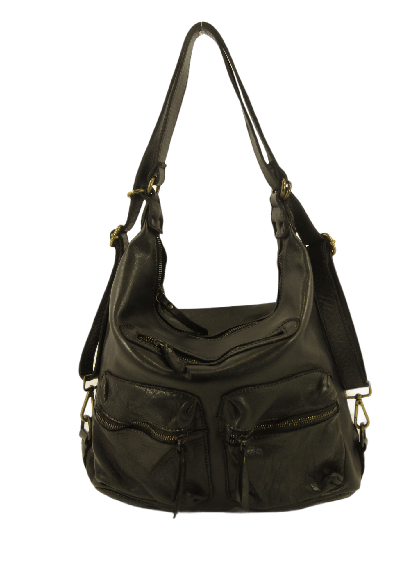 borsa e zaino in pelle morbida effetto vintage made in italy, tracolle in pelle regolabili, tasche esterne, comoda leggera e multifunzione, colore nero
