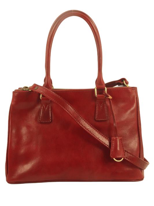 bauletto cuoio al vegetale tre scomparti rosso