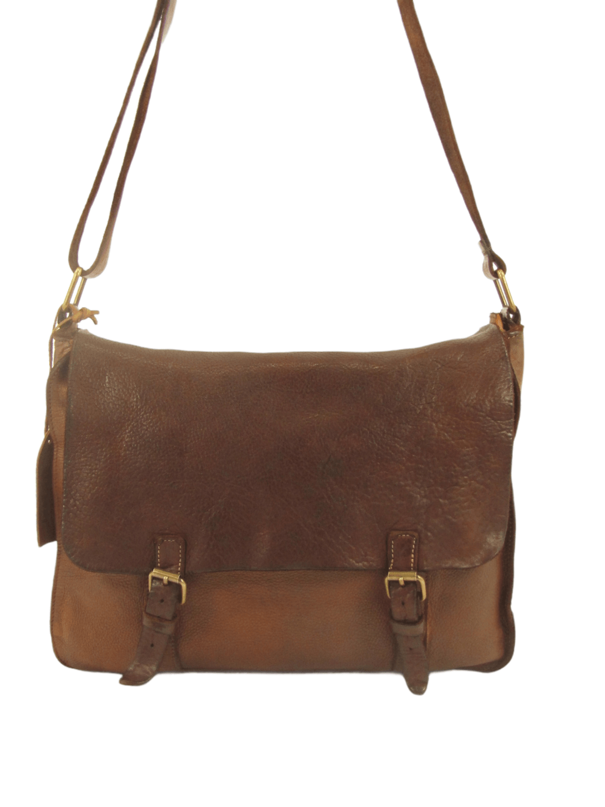 messenger bag in vacchetta tinta in capo effetto vintage, confezionata in Toscana a Firenze con pelli di pregio