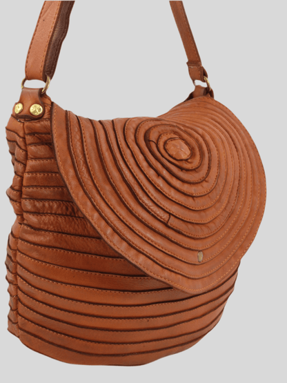 Borsa a spalla e tracolla stringata fatta a mano in pelle morbida - Mahzel