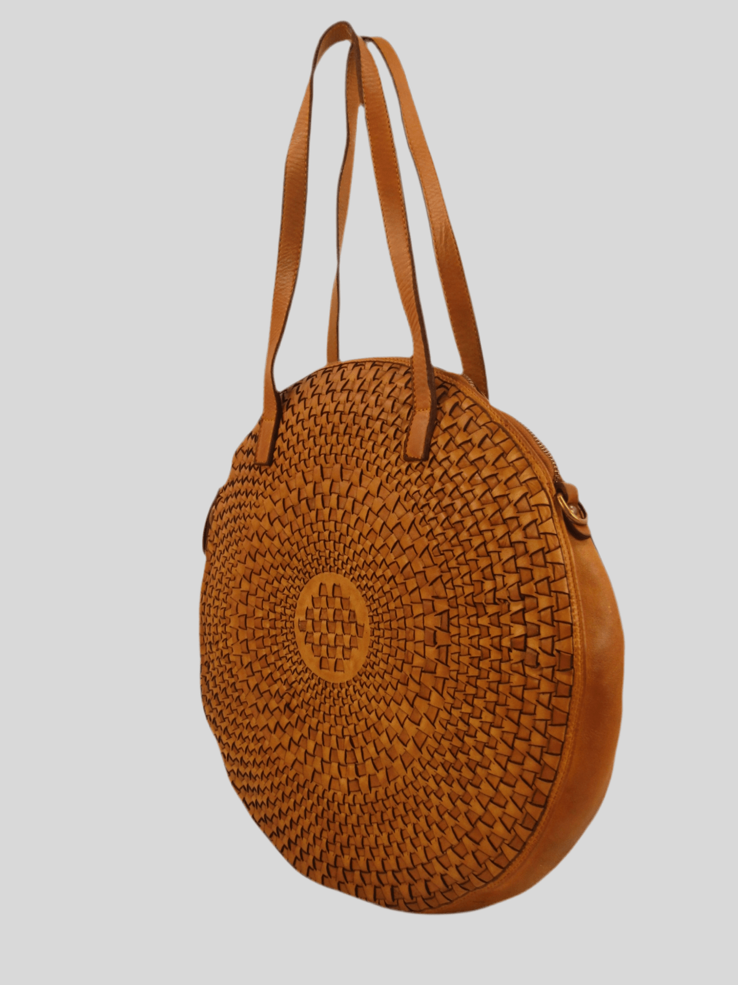 Borsa rotonda in pelle morbida con disegno intrecciato Nausica - Mahzel
