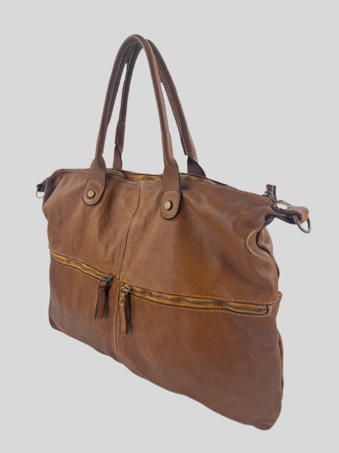 Borsa in vacchetta tinta in capo Amelia con tasche esterne-Mahzel
