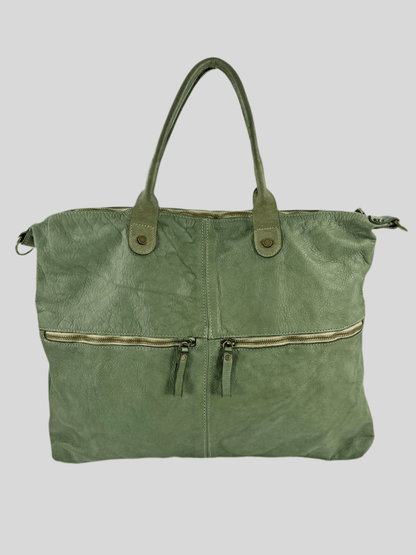 Borsa in vacchetta tinta in capo Amelia con tasche esterne-Mahzel