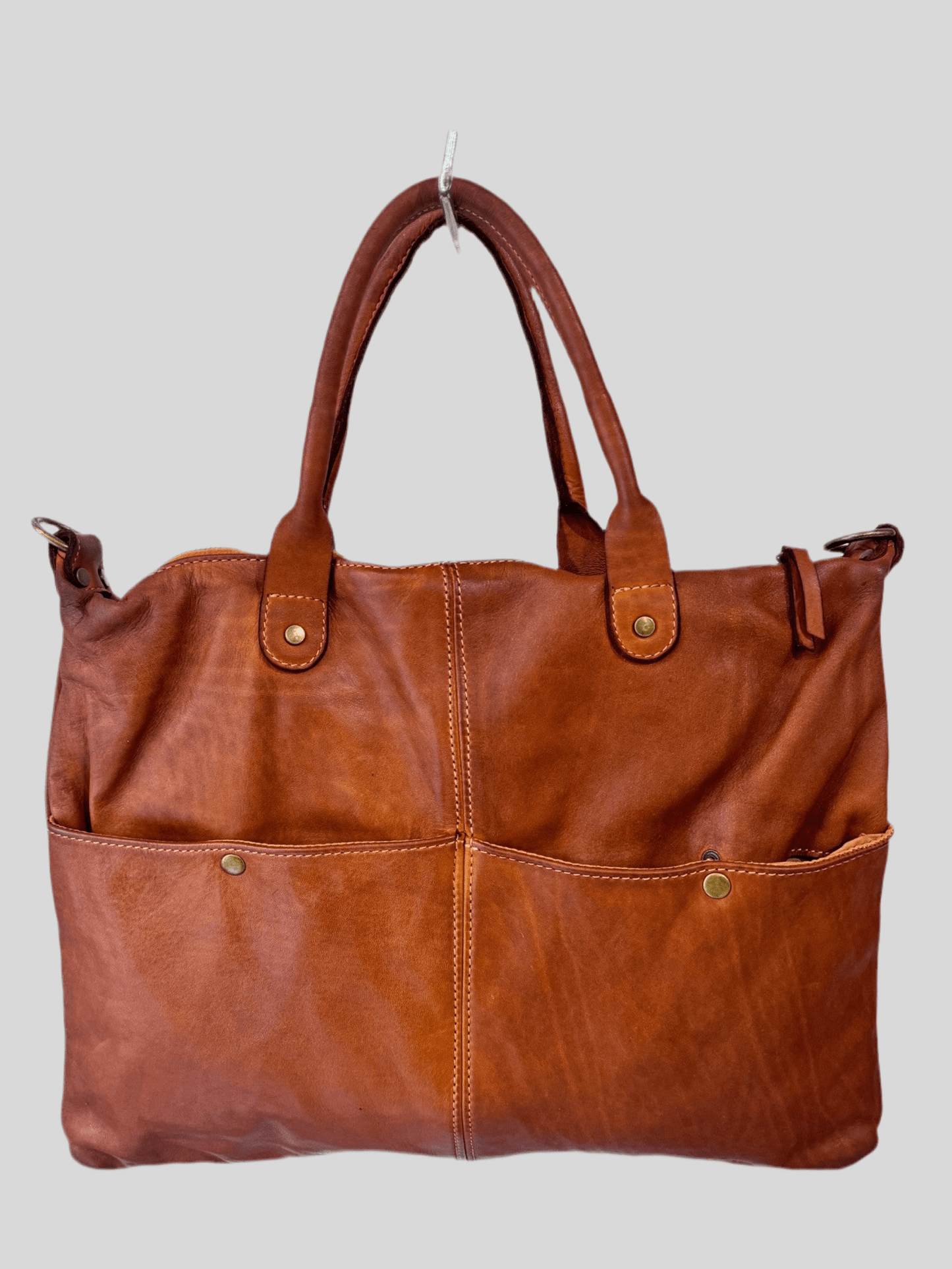 Borsa in vacchetta tinta in capo Amelia con tasche esterne-Mahzel