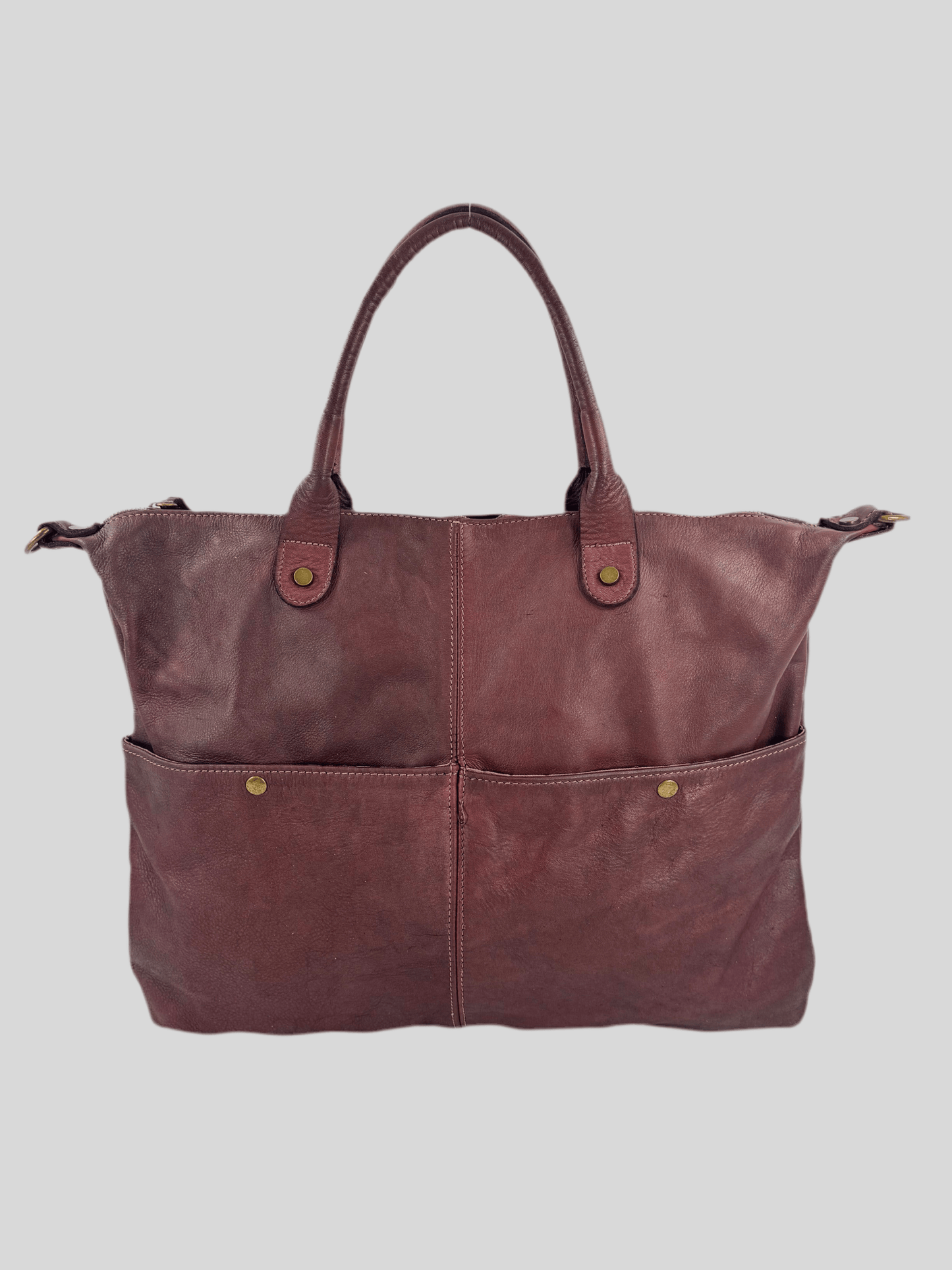 Borsa in vacchetta tinta in capo Amelia con tasche esterne-Mahzel