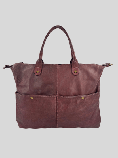 Borsa in vacchetta tinta in capo Amelia con tasche esterne-Mahzel
