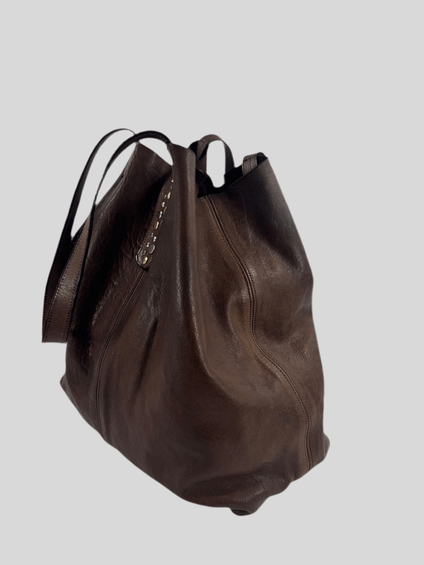 Borsa shopper in pelle morbida tinta in capo effetto vintage - Mahzel