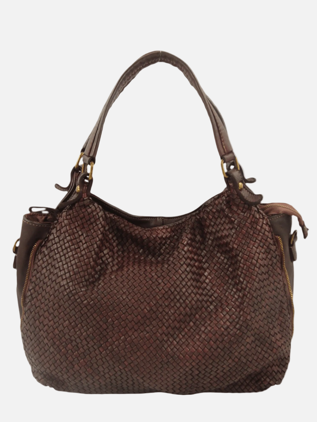 Borsa MH pelle intrecciata lavata Mahzel made in Italy chiusura con zip tracolla pelle regolabile