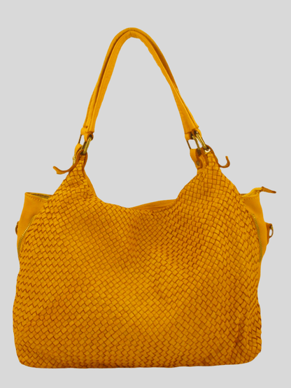 Borsa MH in pelle morbida con frontale intrecciato- Mahzel