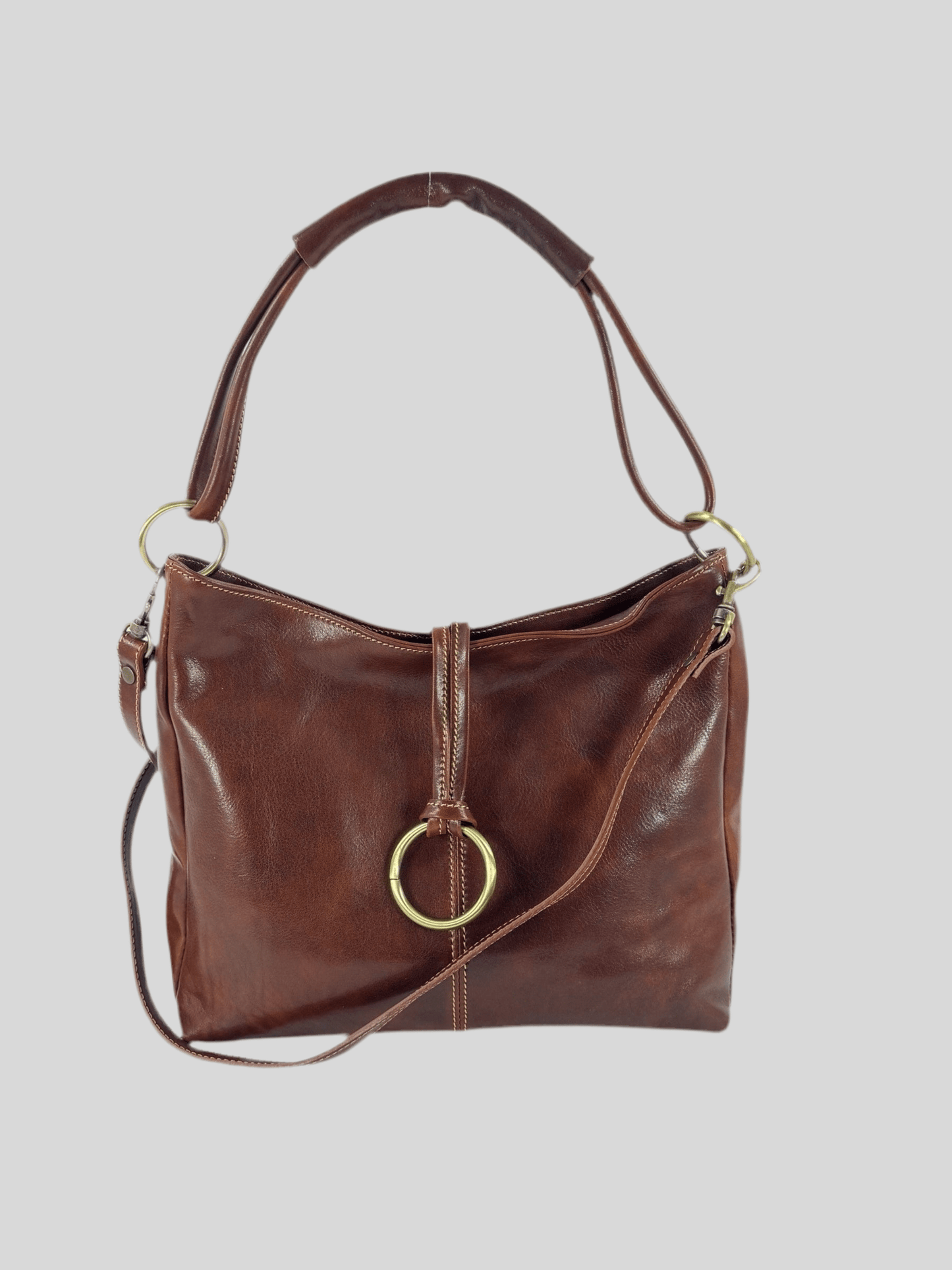 Borsa cuoio marrone decorata Made in Italy mahzel