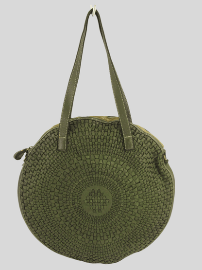 Borsa rotonda in pelle morbida con disegno intrecciato Nausica - Mahzel